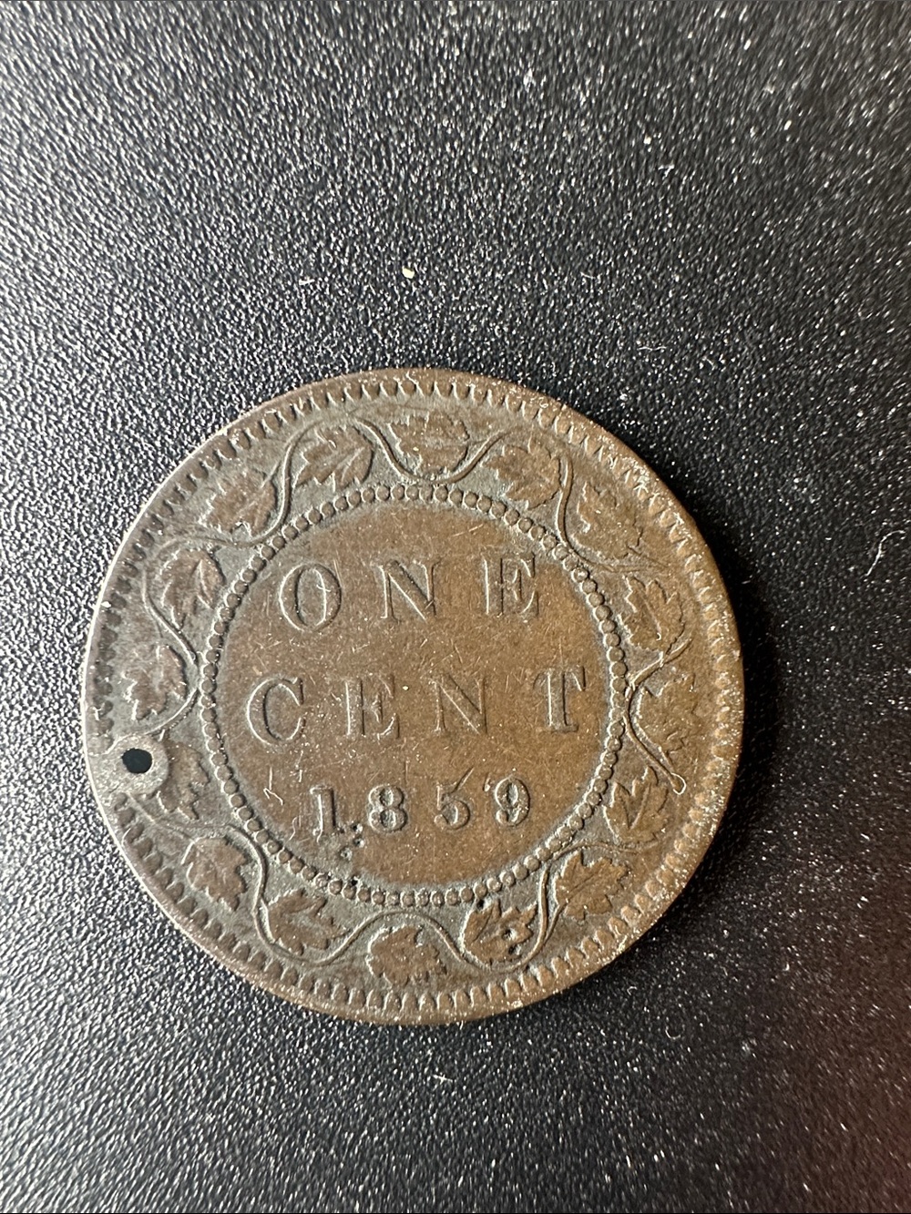1859 One Cent Coin - Antique Bronze Tone - Low Mintage - Rare - Canadian Coin